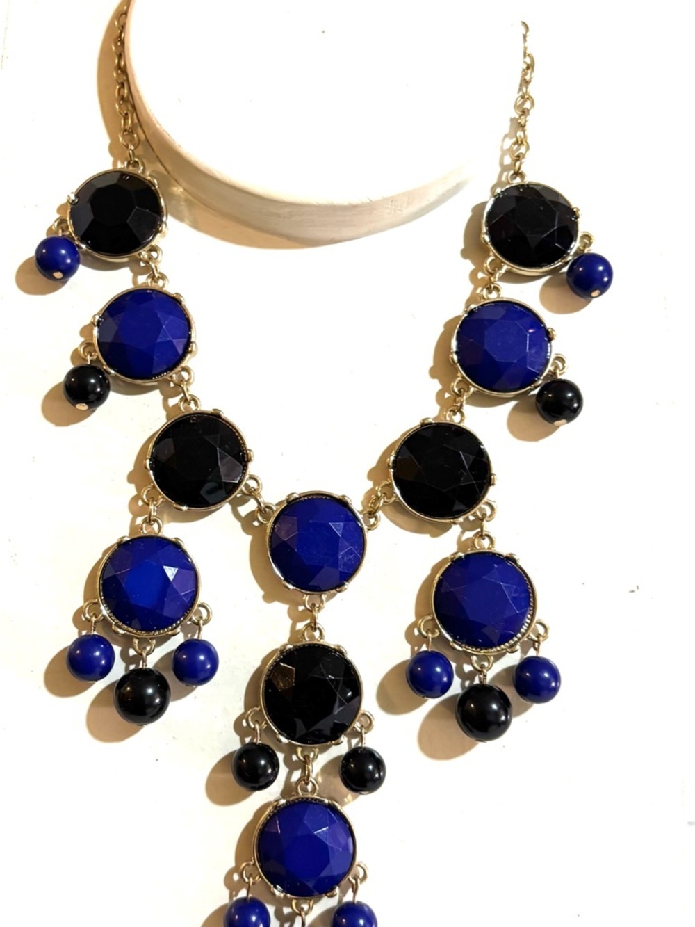 Fashion Jewelry Blue and Black Faceted Drop Necklace